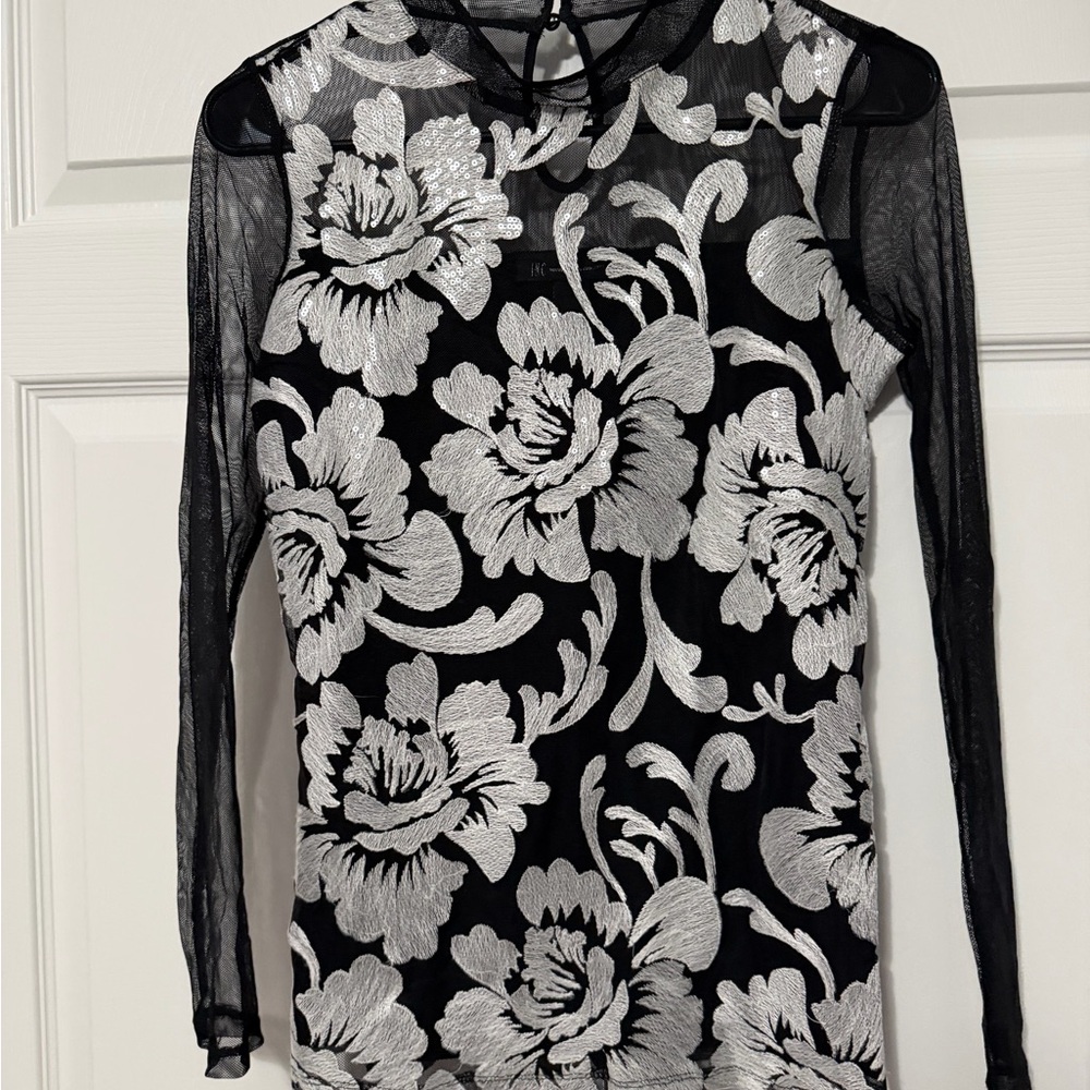 INC International Concepts Black and Silver Floral Blouse